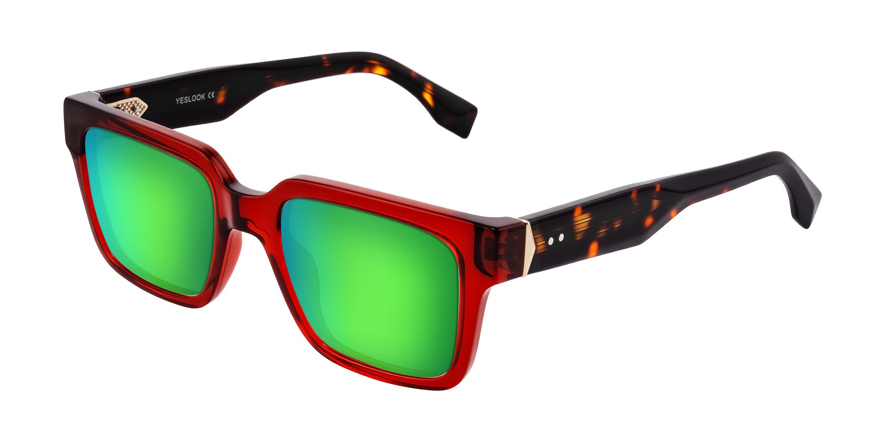 Angle of Nimble in Wine/Tortoise with Green Mirrored Lenses