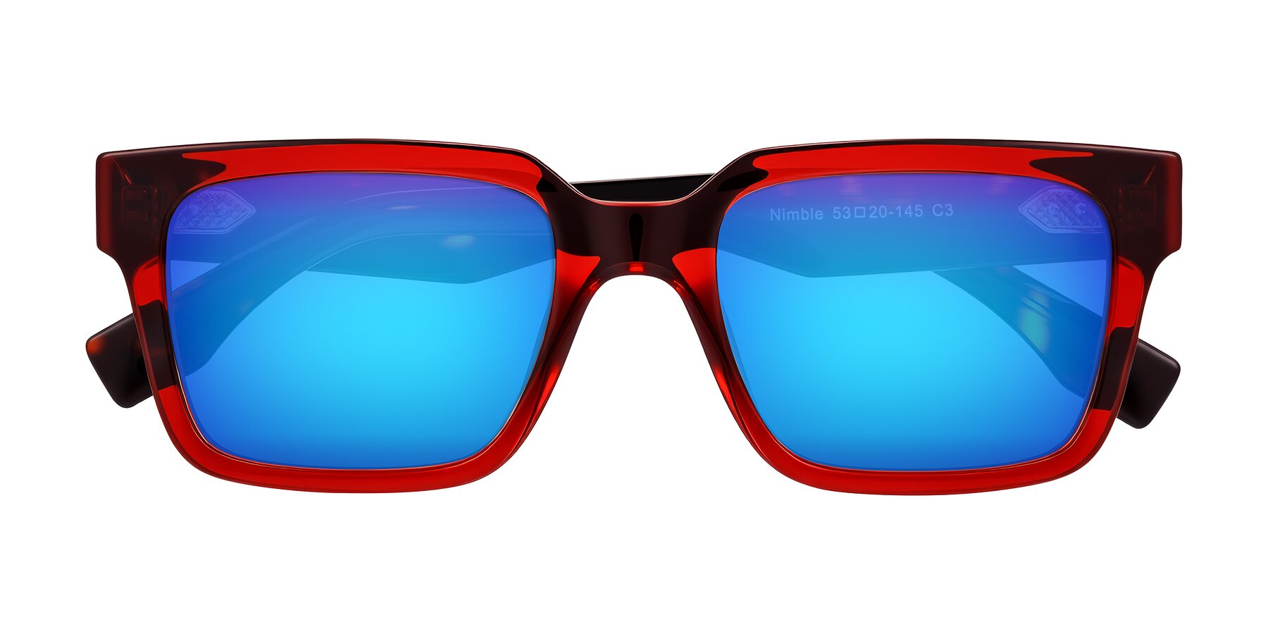 Folded Front of Nimble in Wine/Tortoise with Blue Mirrored Lenses