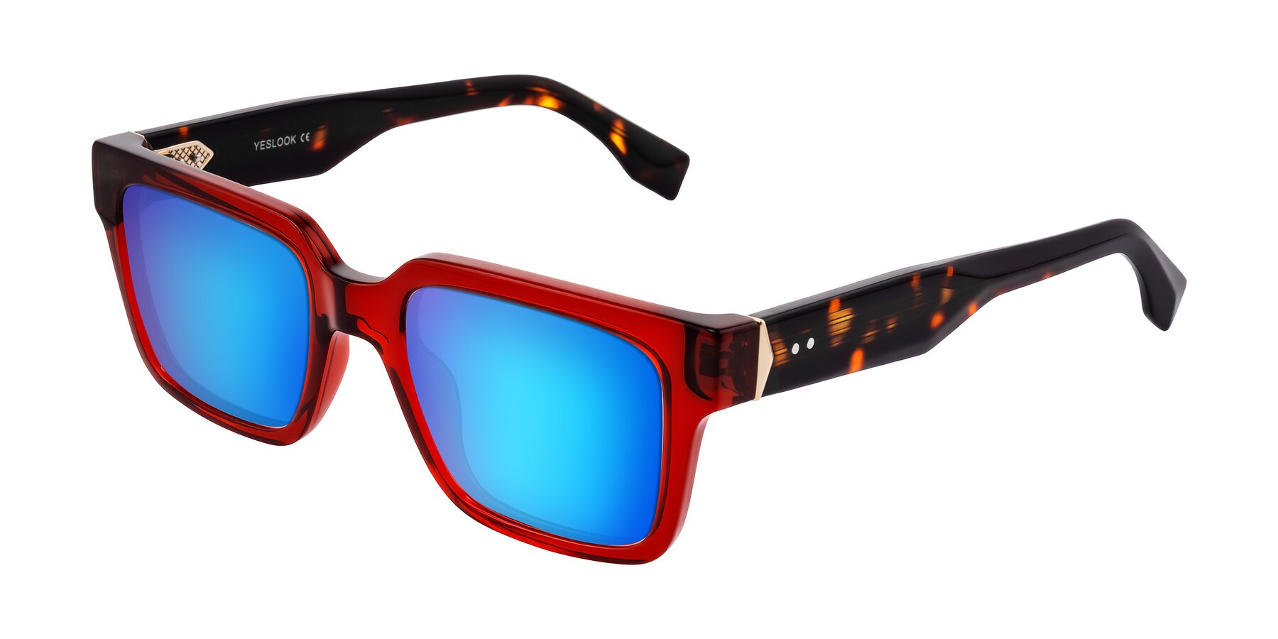 Angle of Nimble in Wine/Tortoise with Blue Mirrored Lenses