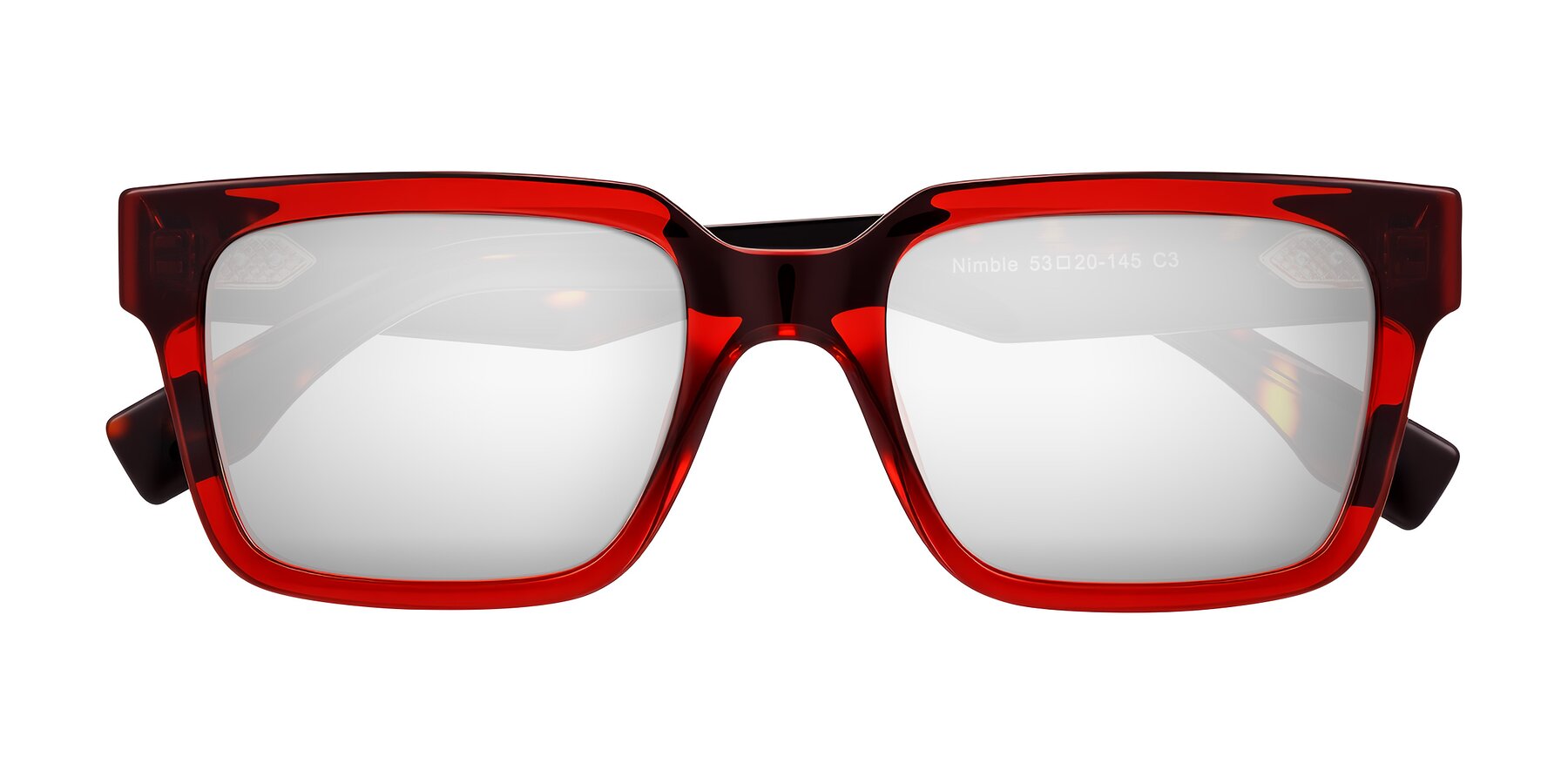 Folded Front of Nimble in Wine/Tortoise with Silver Mirrored Lenses