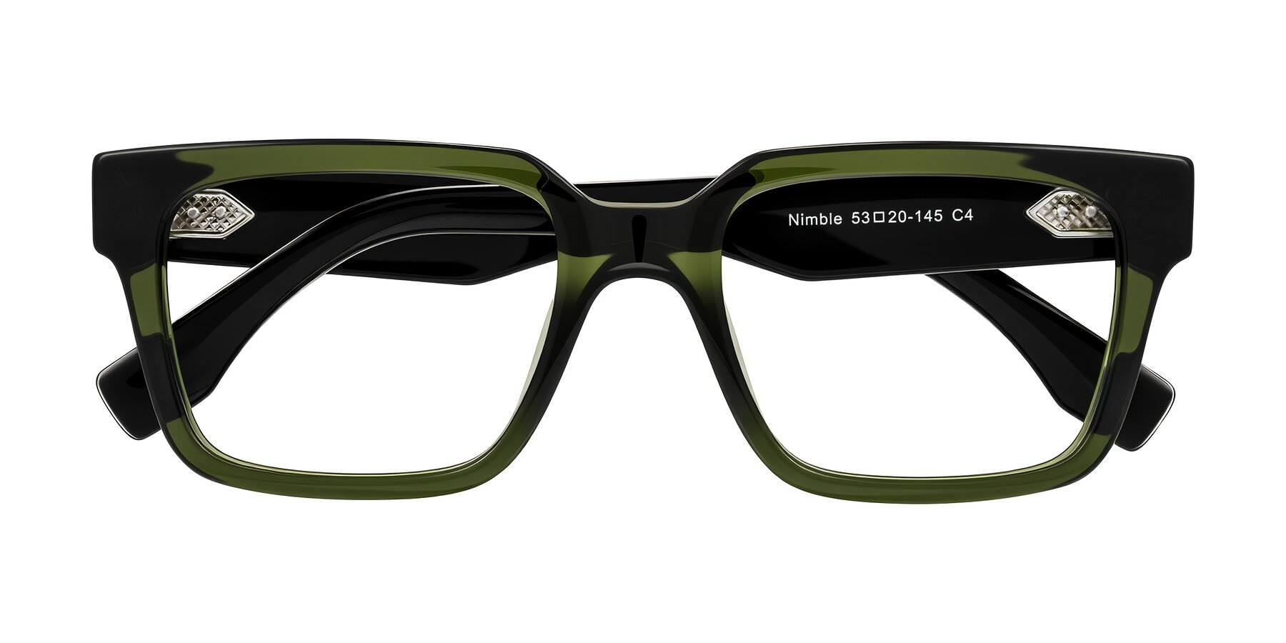 Folded Front of Nimble in Dark Green with Clear Eyeglass Lenses