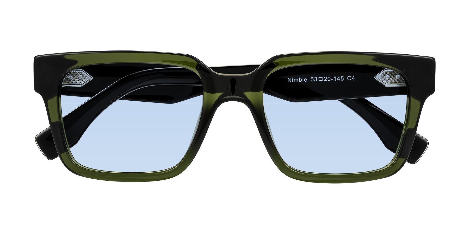 Folded Front of Nimble in Dark Green with Light Blue Tinted Lenses