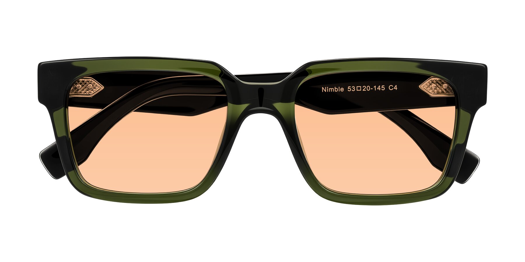 Folded Front of Nimble in Dark Green with Light Orange Tinted Lenses