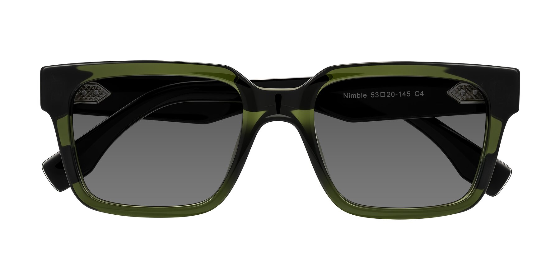 Folded Front of Nimble in Dark Green with Medium Gray Tinted Lenses