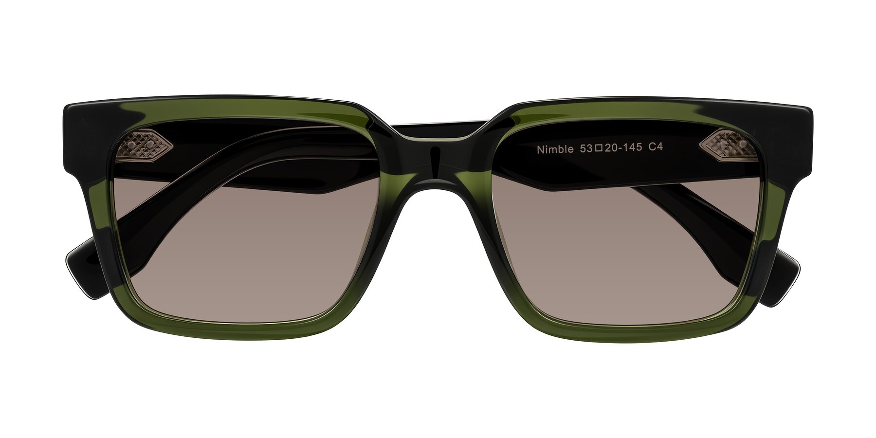 Folded Front of Nimble in Dark Green with Medium Brown Tinted Lenses