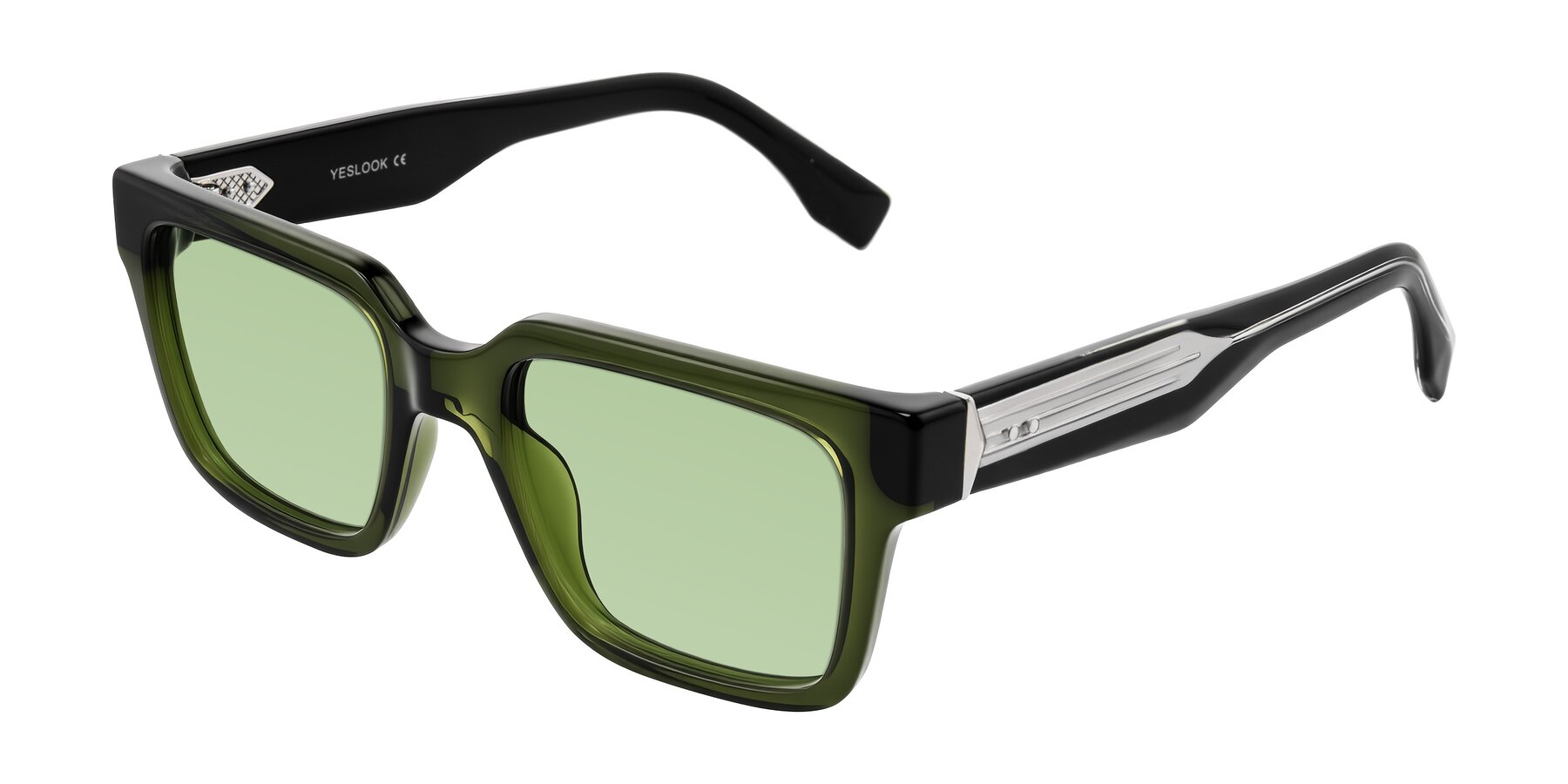 Angle of Nimble in Dark Green with Medium Green Tinted Lenses