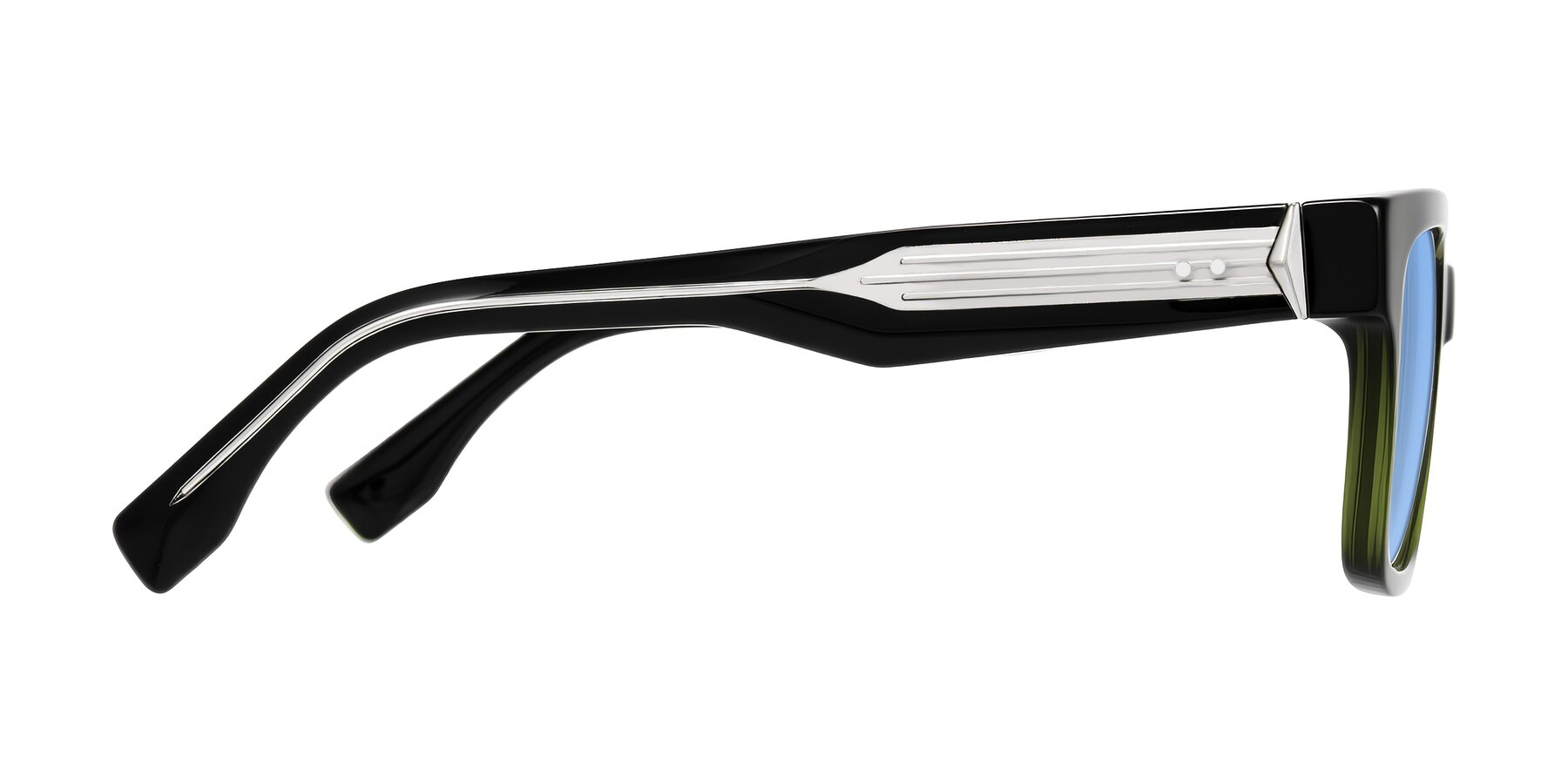 Side of Nimble in Dark Green with Medium Blue Tinted Lenses