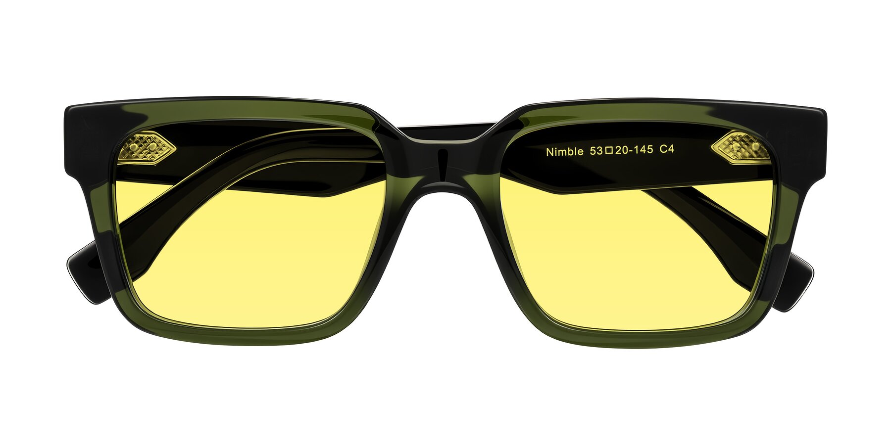 Folded Front of Nimble in Dark Green with Medium Yellow Tinted Lenses