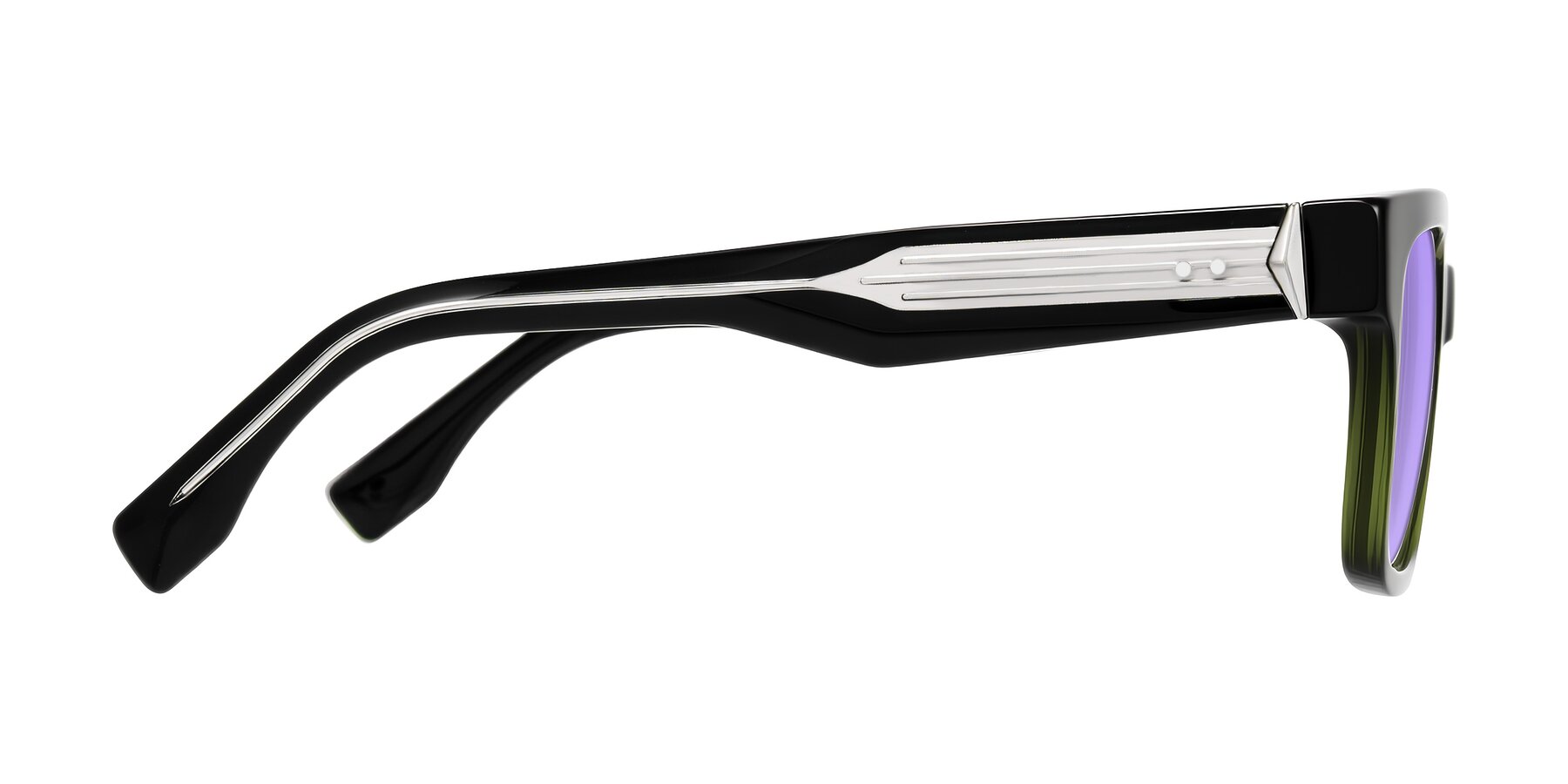 Side of Nimble in Dark Green with Medium Purple Tinted Lenses