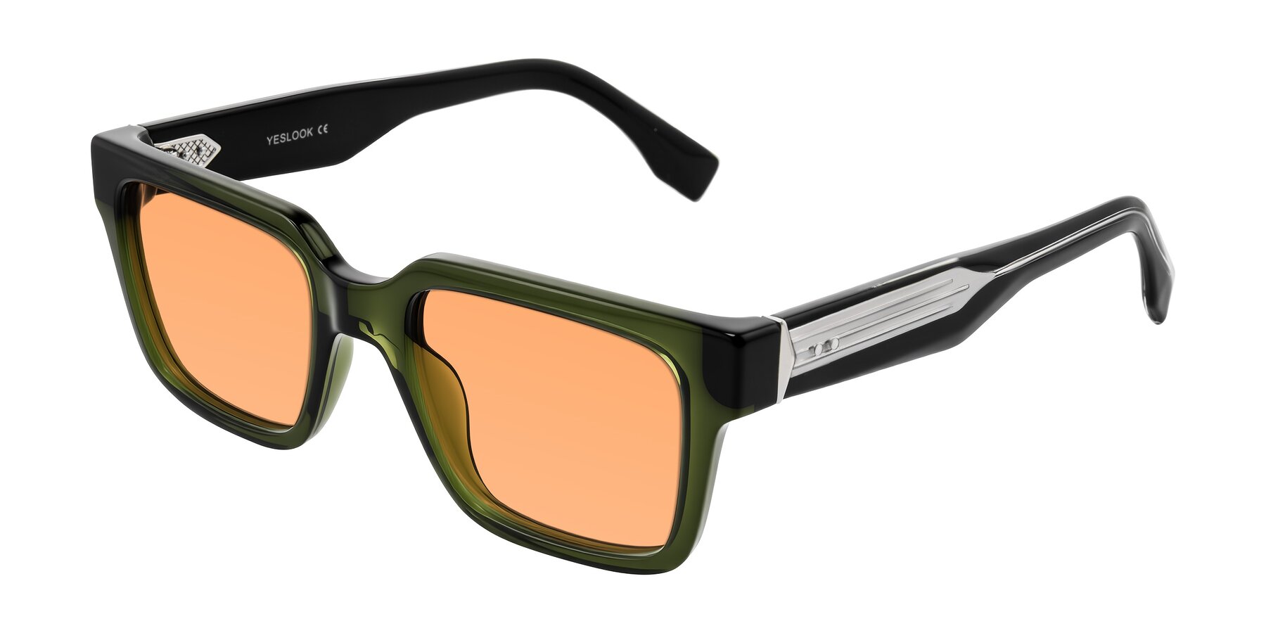 Angle of Nimble in Dark Green with Medium Orange Tinted Lenses