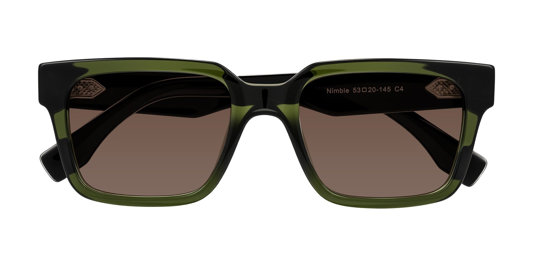 Folded Front of Nimble in Dark Green with Brown Tinted Lenses