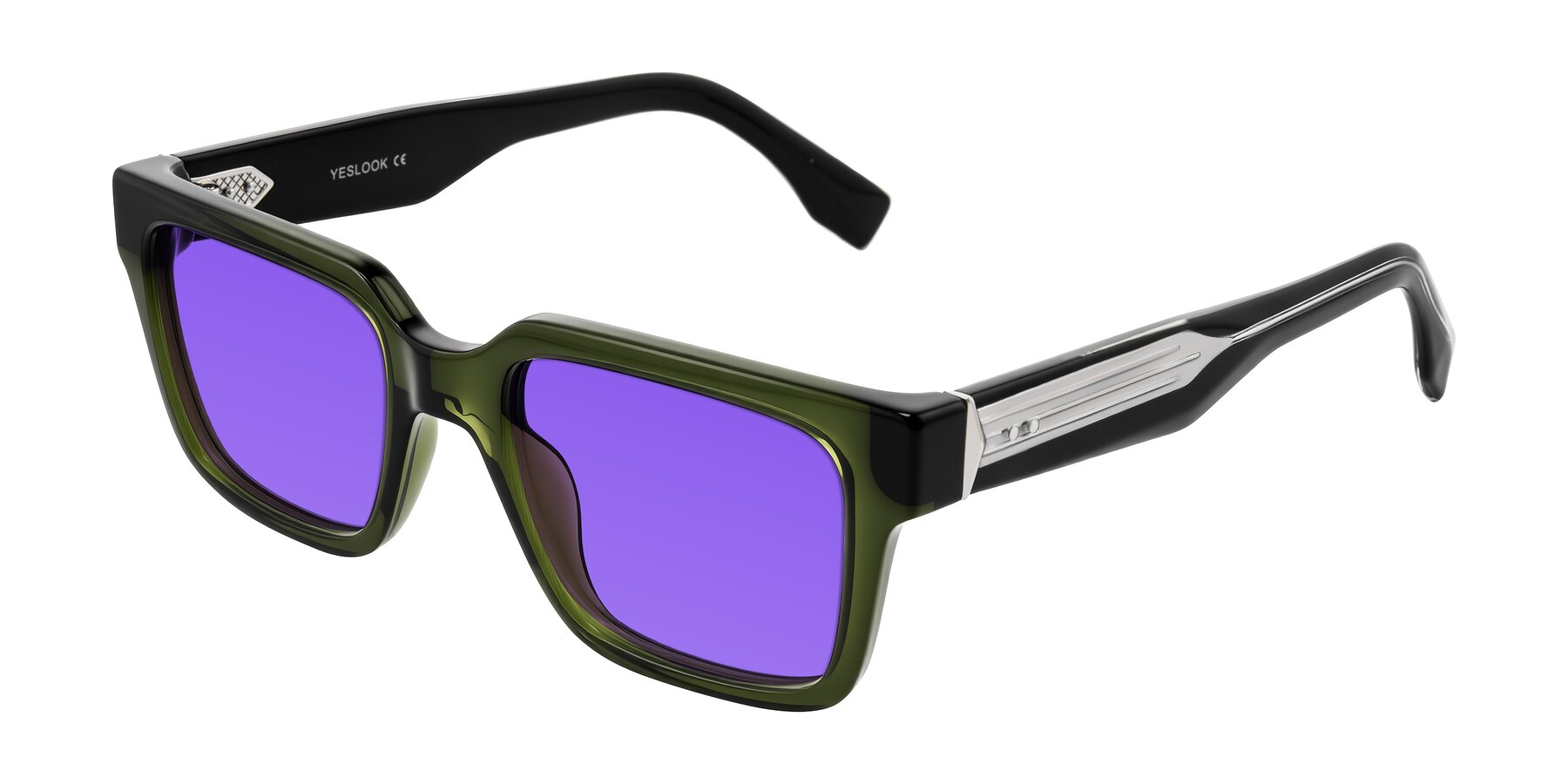 Angle of Nimble in Dark Green with Purple Tinted Lenses