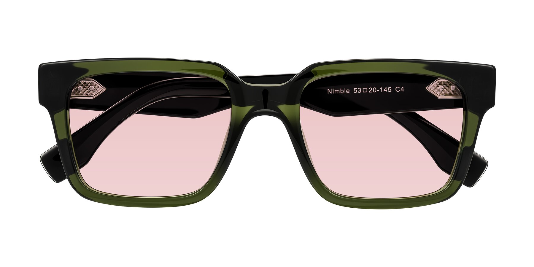 Folded Front of Nimble in Dark Green with Light Garnet Tinted Lenses
