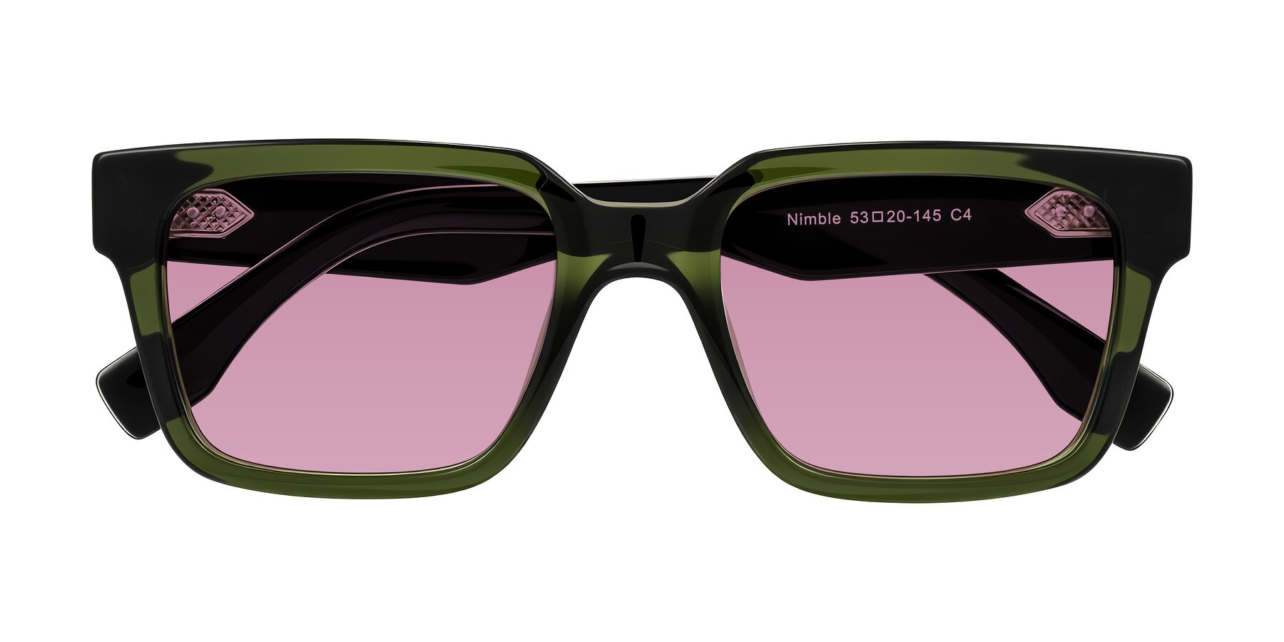 Folded Front of Nimble in Dark Green with Medium Wine Tinted Lenses