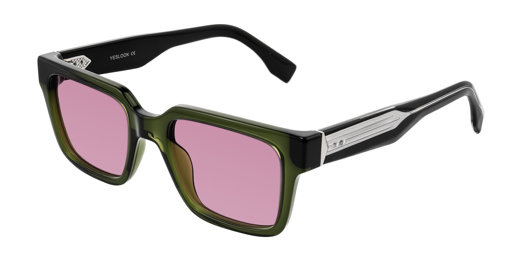 Angle of Nimble in Dark Green with Medium Wine Tinted Lenses