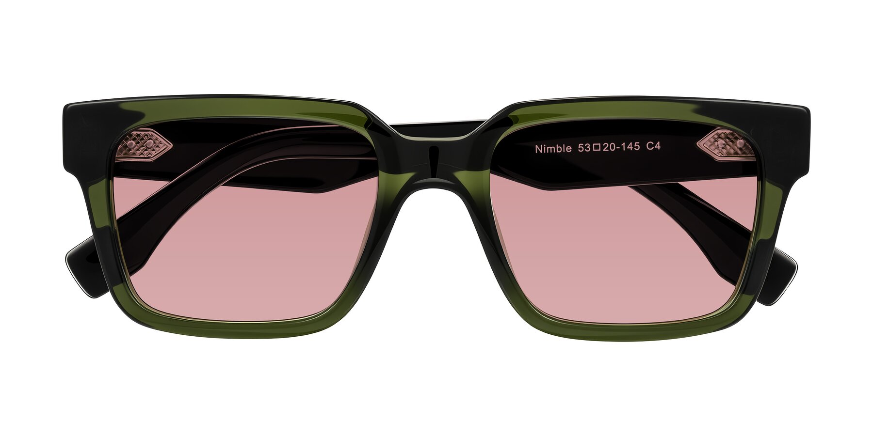 Folded Front of Nimble in Dark Green with Medium Garnet Tinted Lenses