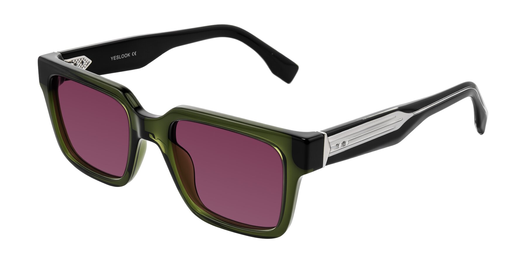 Angle of Nimble in Dark Green with Wine Tinted Lenses