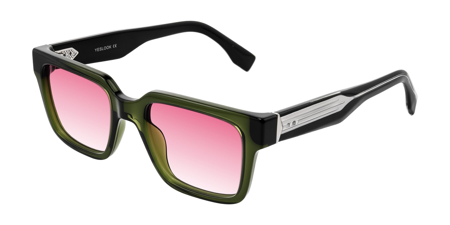 Angle of Nimble in Dark Green with Pink Gradient Lenses
