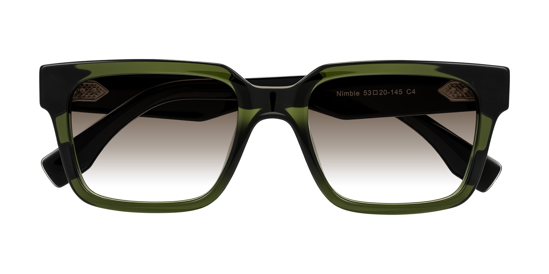 Folded Front of Nimble in Dark Green with Brown Gradient Lenses