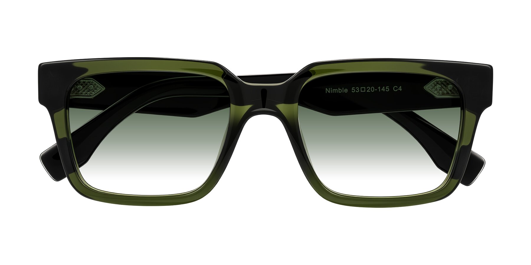 Folded Front of Nimble in Dark Green with Green Gradient Lenses