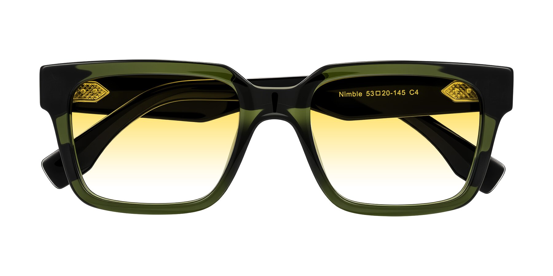 Folded Front of Nimble in Dark Green with Yellow Gradient Lenses