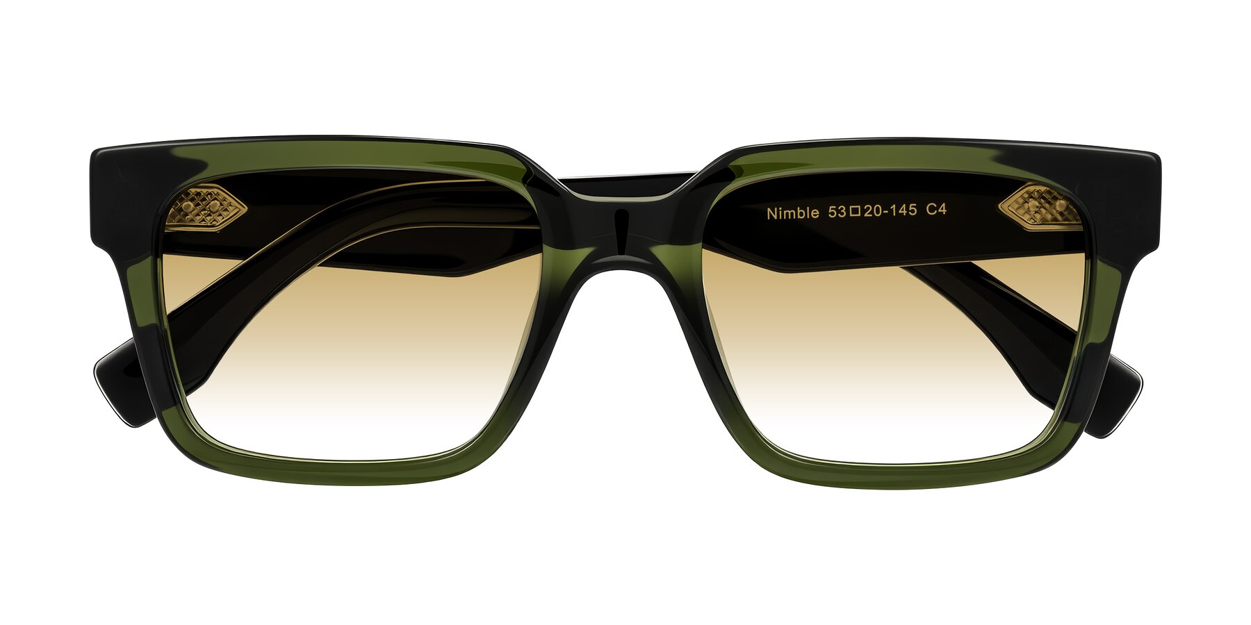 Folded Front of Nimble in Dark Green with Champagne Gradient Lenses