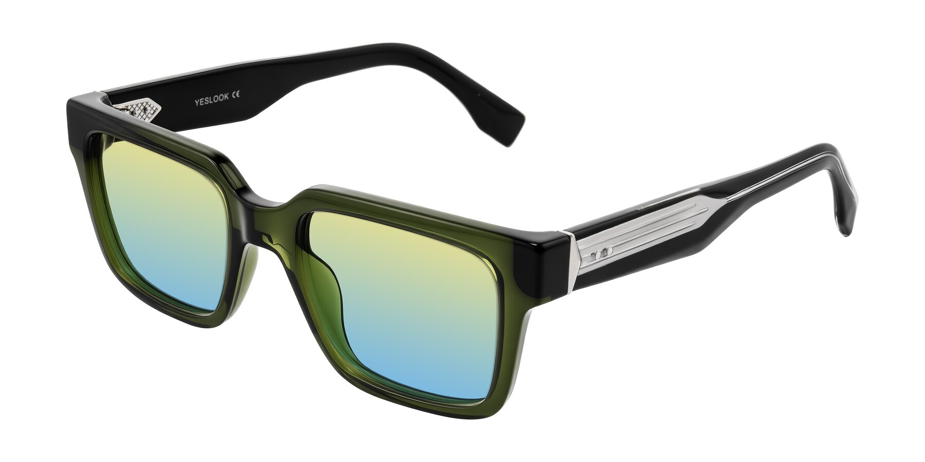 Angle of Nimble in Dark Green with Yellow / Blue Gradient Lenses