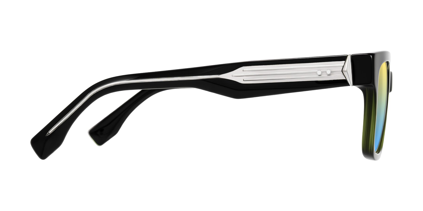 Side of Nimble in Dark Green with Yellow / Blue Gradient Lenses
