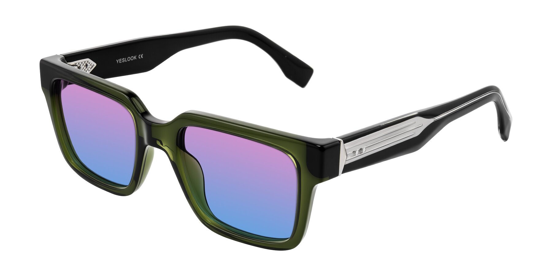 Angle of Nimble in Dark Green with Pink / Blue Gradient Lenses