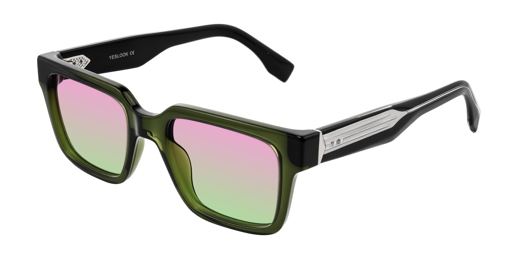 Angle of Nimble in Dark Green with Pink / Green Gradient Lenses