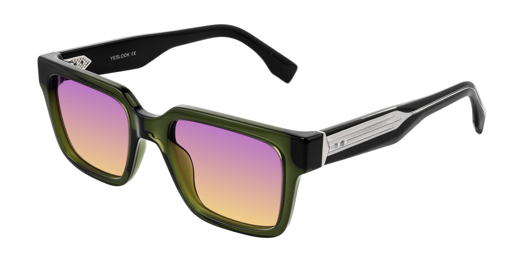 Angle of Nimble in Dark Green with Purple / Yellow Gradient Lenses