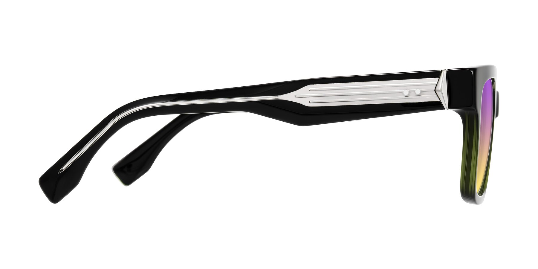 Side of Nimble in Dark Green with Purple / Yellow Gradient Lenses