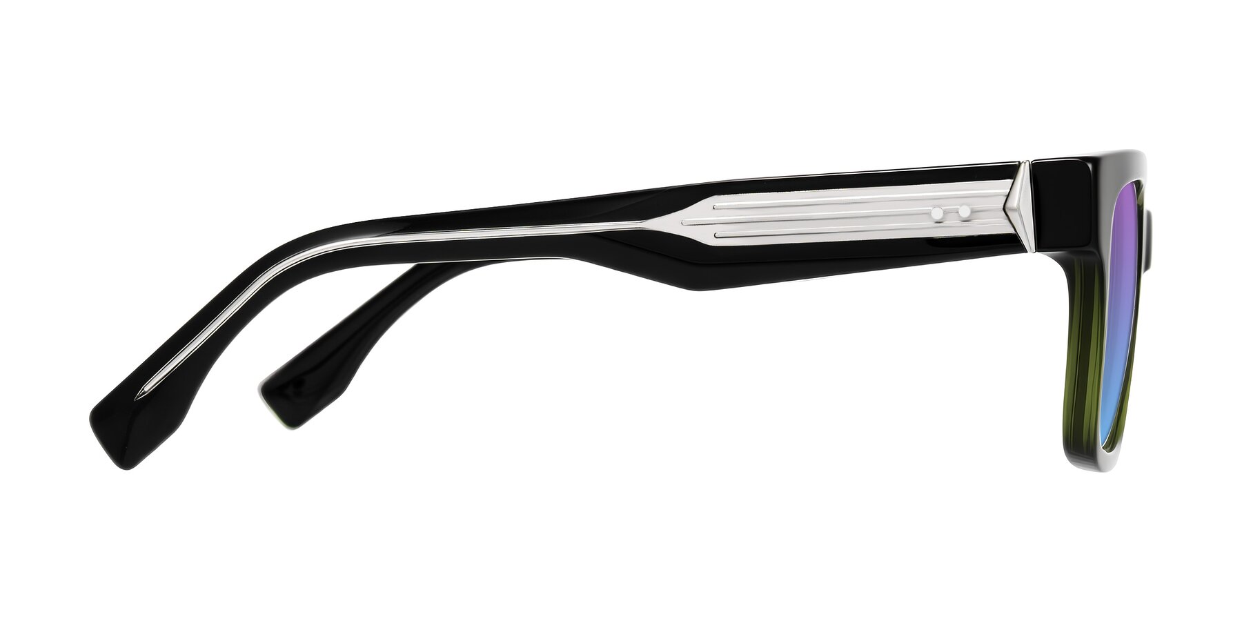 Side of Nimble in Dark Green with Purple / Blue Gradient Lenses