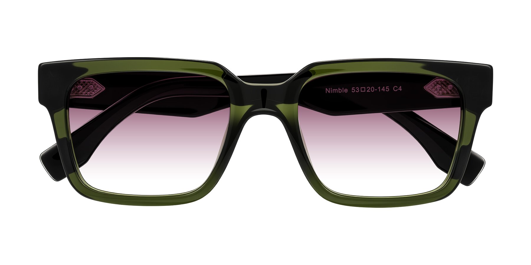 Folded Front of Nimble in Dark Green with Wine Gradient Lenses