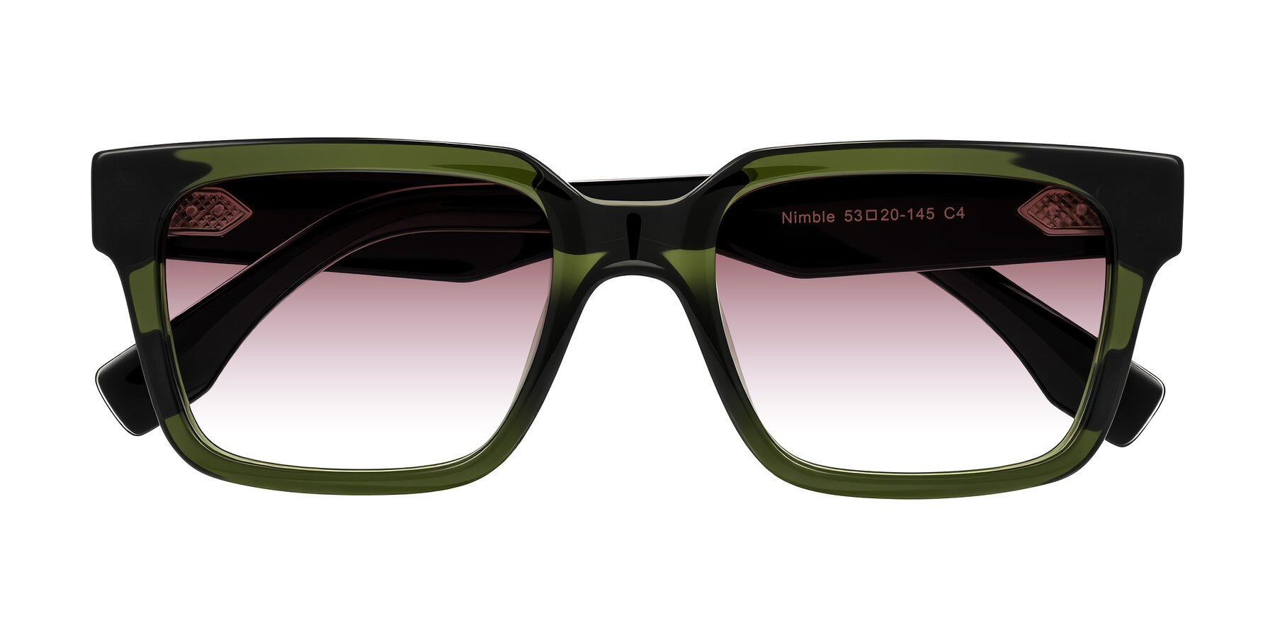 Folded Front of Nimble in Dark Green with Garnet Gradient Lenses