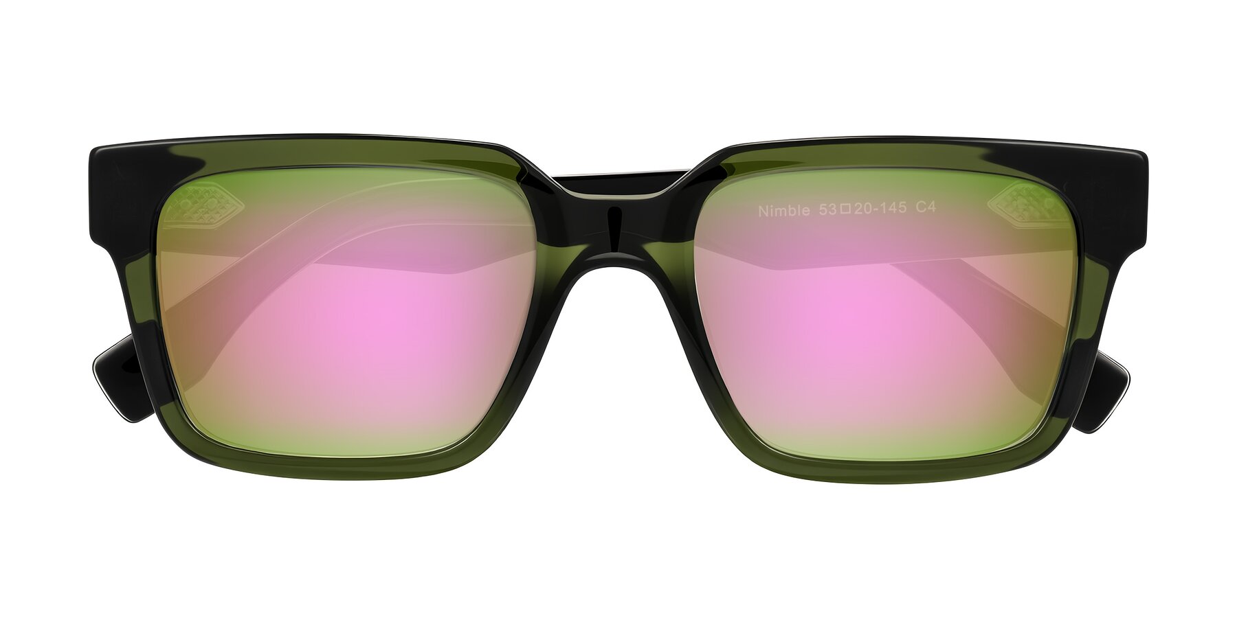 Folded Front of Nimble in Dark Green with Pink Mirrored Lenses