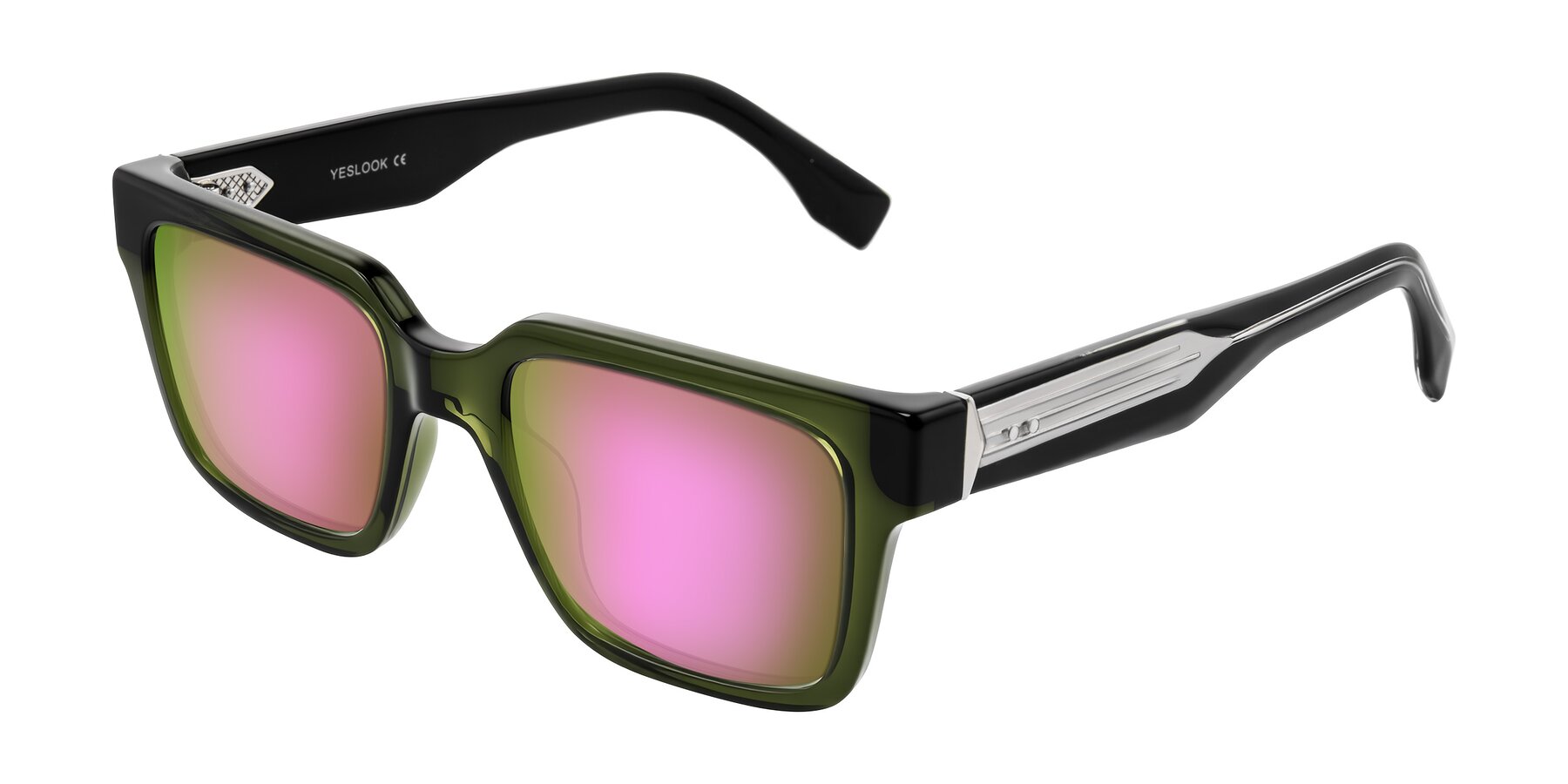 Angle of Nimble in Dark Green with Pink Mirrored Lenses
