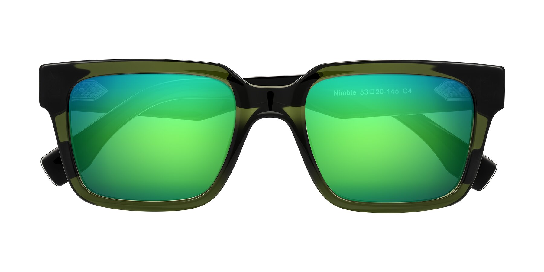 Folded Front of Nimble in Dark Green with Green Mirrored Lenses