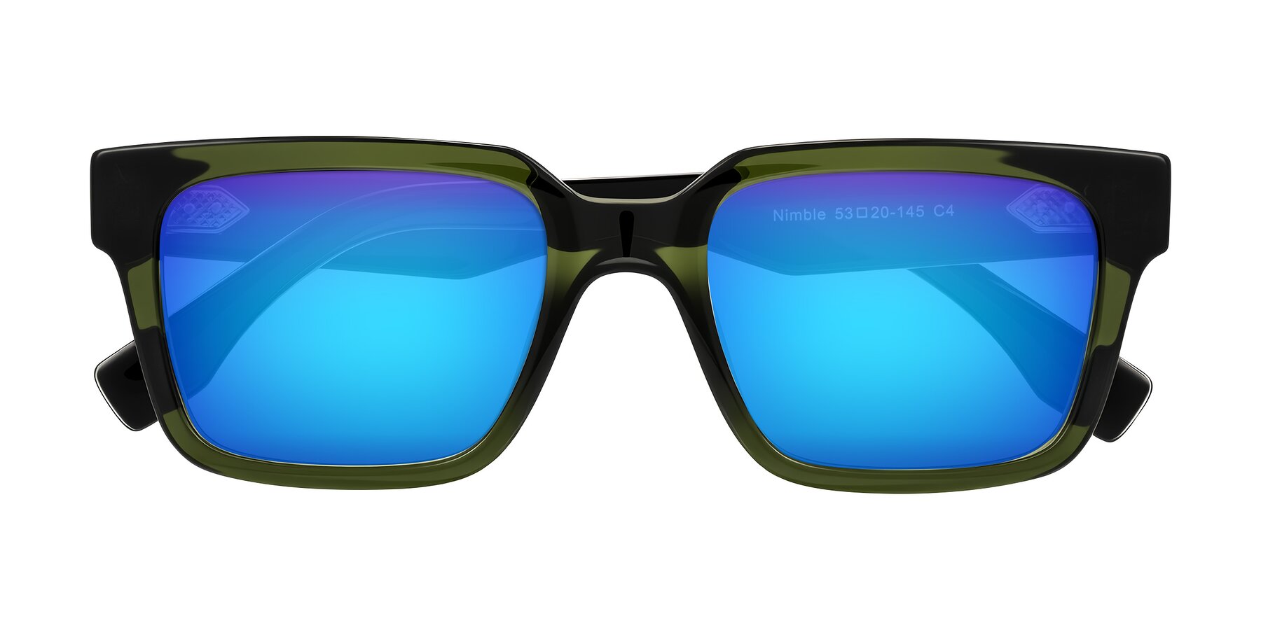 Folded Front of Nimble in Dark Green with Blue Mirrored Lenses