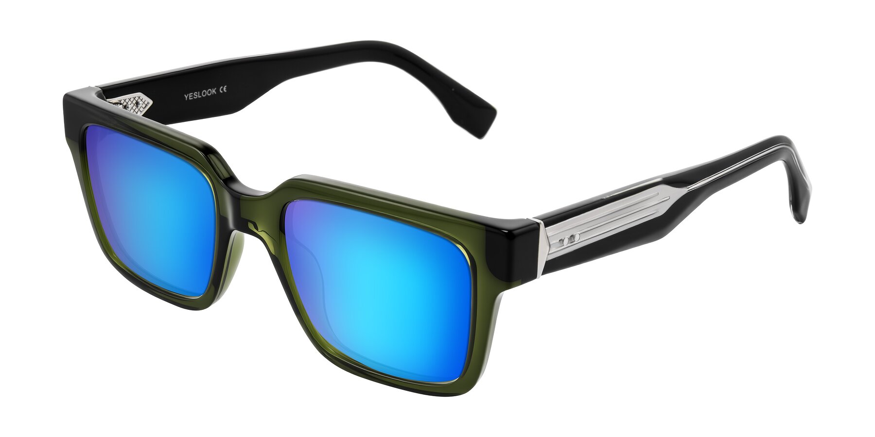 Angle of Nimble in Dark Green with Blue Mirrored Lenses
