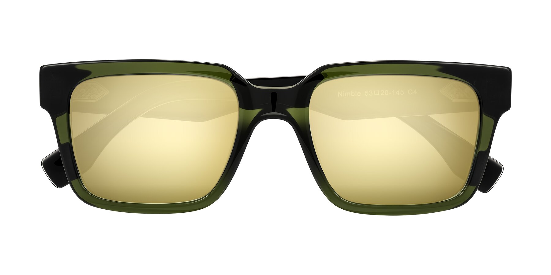 Folded Front of Nimble in Dark Green with Gold Mirrored Lenses