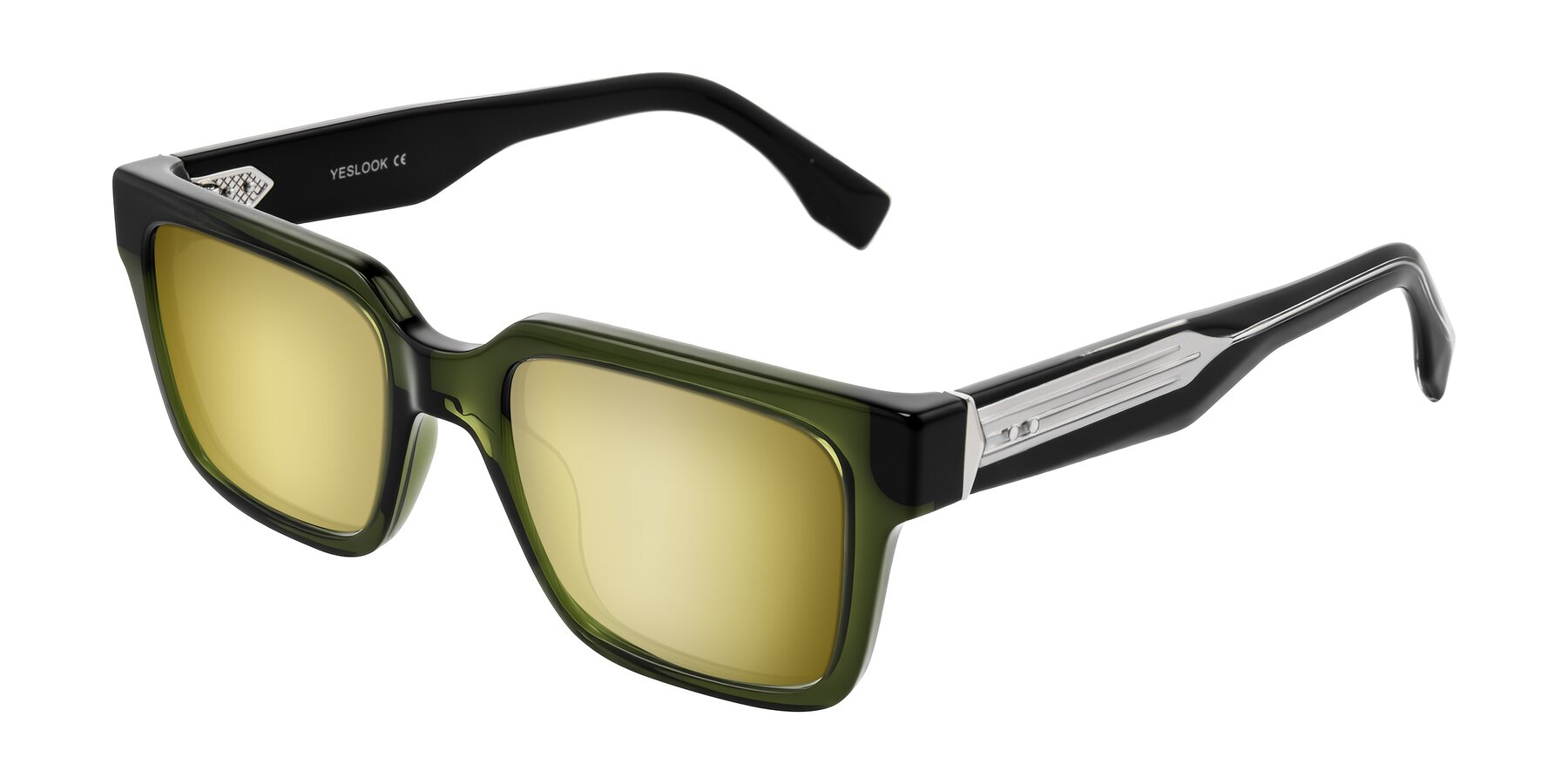 Angle of Nimble in Dark Green with Gold Mirrored Lenses