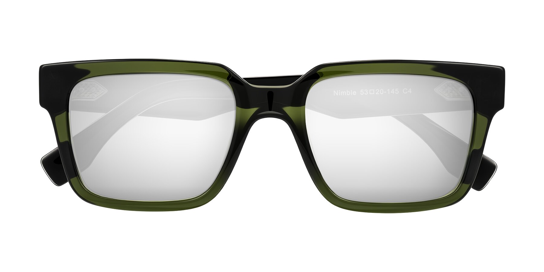 Folded Front of Nimble in Dark Green with Silver Mirrored Lenses