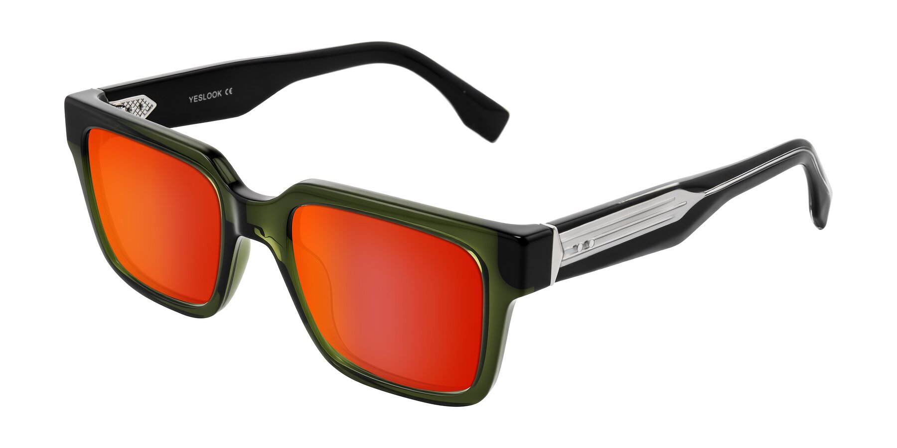 Angle of Nimble in Dark Green with Red Gold Mirrored Lenses