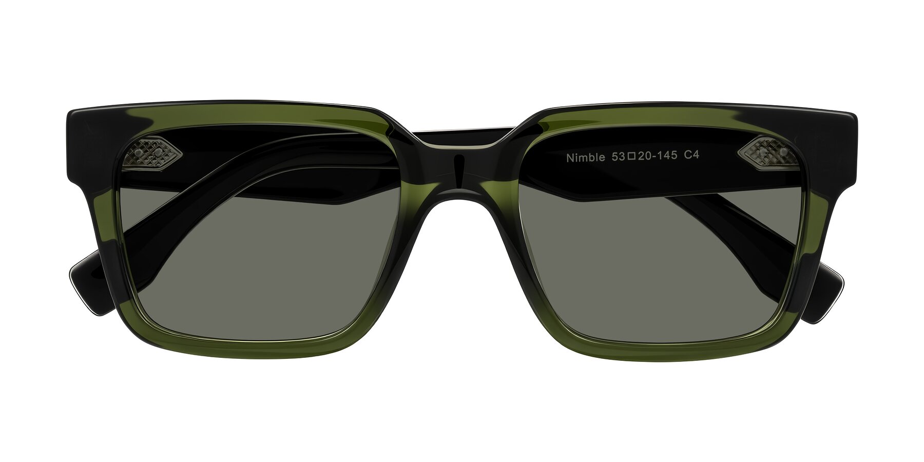 Folded Front of Nimble in Dark Green with Gray Polarized Lenses