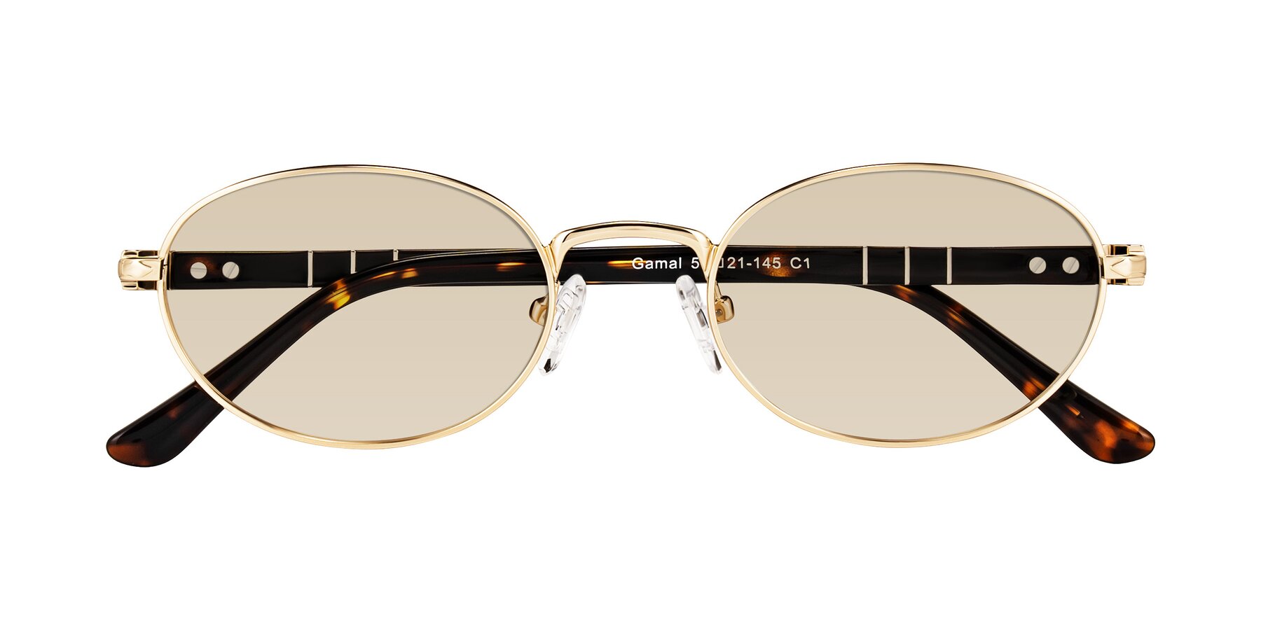 Folded Front of Gamal in Gold/Tortoise with Light Brown Tinted Lenses