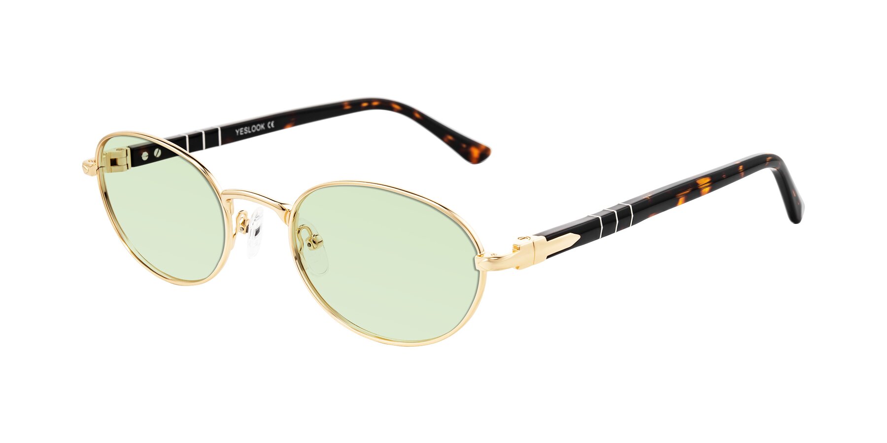 Angle of Gamal in Gold/Tortoise with Light Green Tinted Lenses