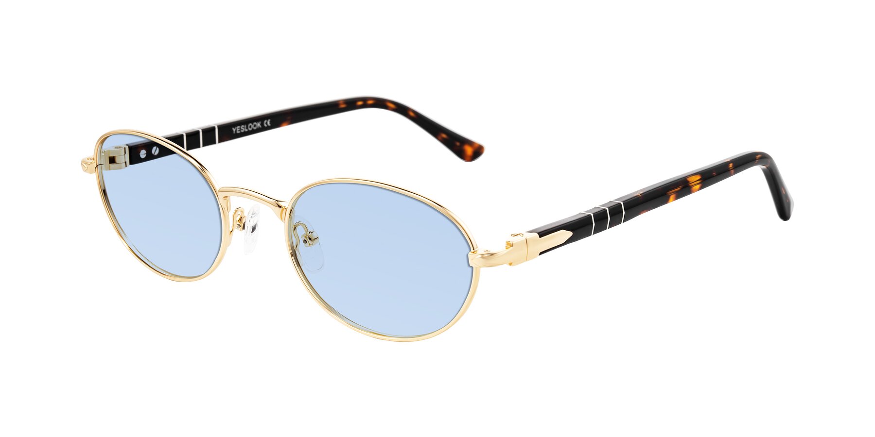 Angle of Gamal in Gold/Tortoise with Light Blue Tinted Lenses