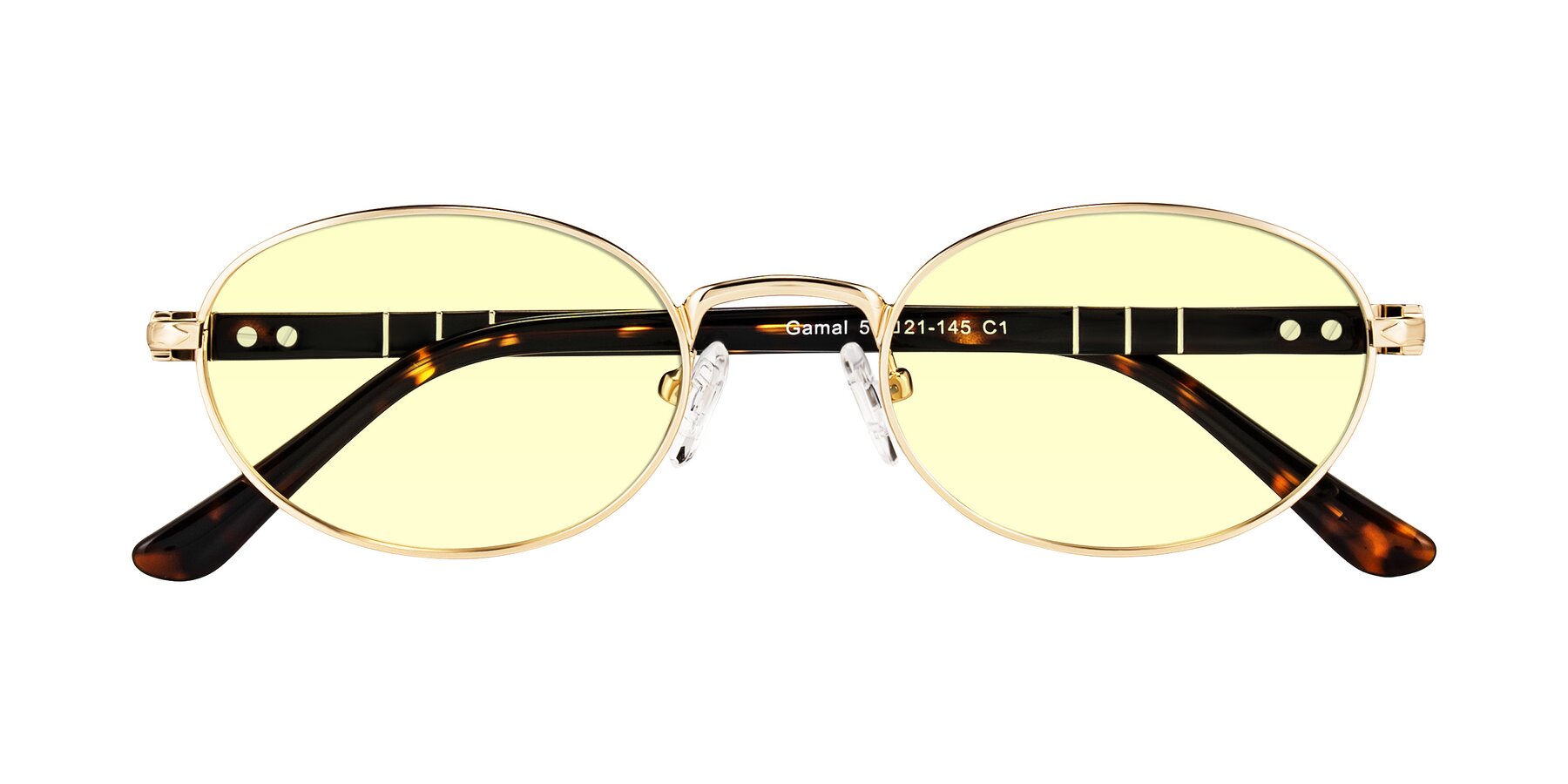 Folded Front of Gamal in Gold/Tortoise with Light Yellow Tinted Lenses