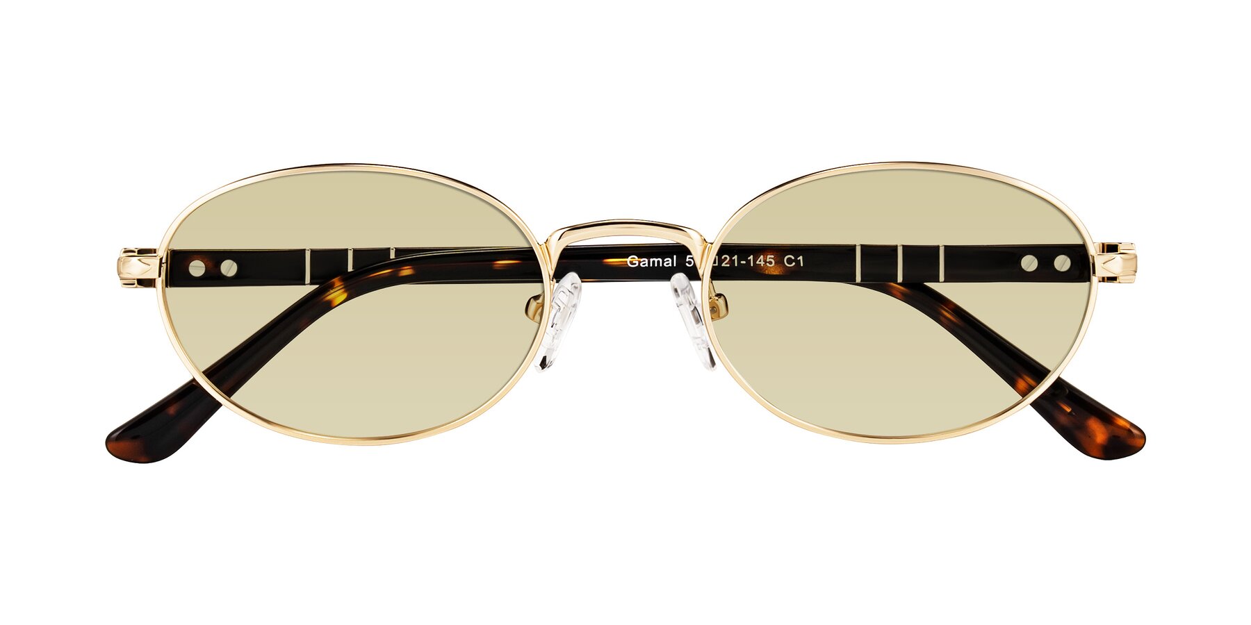 Folded Front of Gamal in Gold/Tortoise with Light Champagne Tinted Lenses